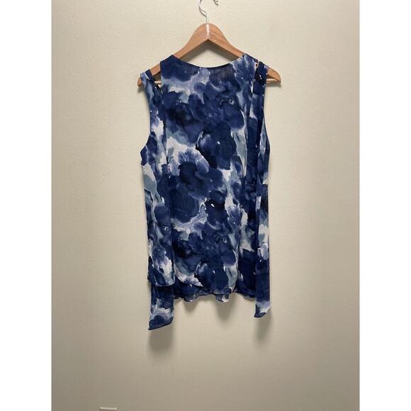Soft Surroundings Womens Tunic Large Blue Abstract Chiffon Sleeveless Asymmetric - Picture 4 of 8